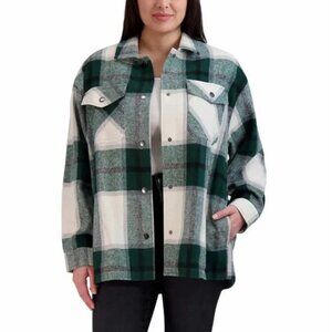 HFX Women's XXL Flannel Shirt Jacket Green White Plaid M0797